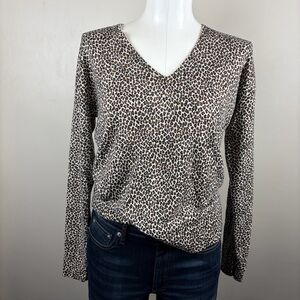 Banana Republic Classic Brown Leopard Print Long Sleeve 100% Merino Wool Top